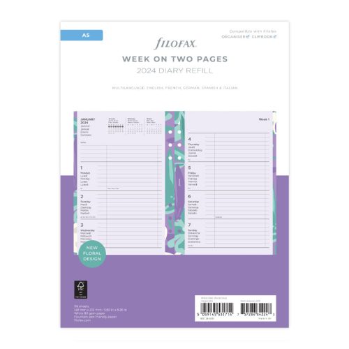 Floral Illustrated Diary Refill Pack - A5 2024 Multilanguage - Filofax