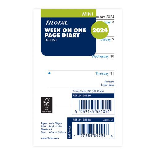 Week On One Page Diary - Mini 2024 English - Filofax