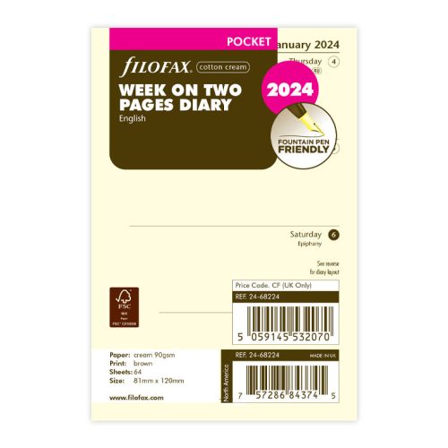 Week On Two Pages Diary - Pocket Cotton Cream 2024 English - Filofax