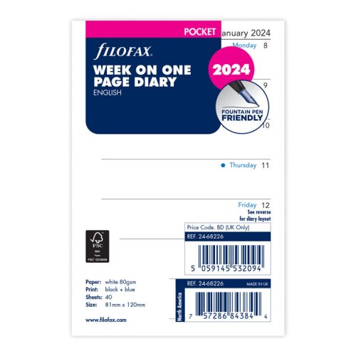 Week On One Page Diary - Pocket 2024 English - Filofax