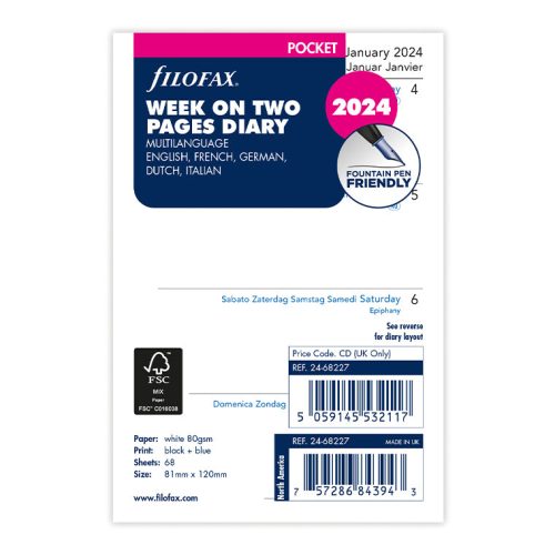 Week On Two Pages Diary - Pocket 2024 Multilanguage - Filofax