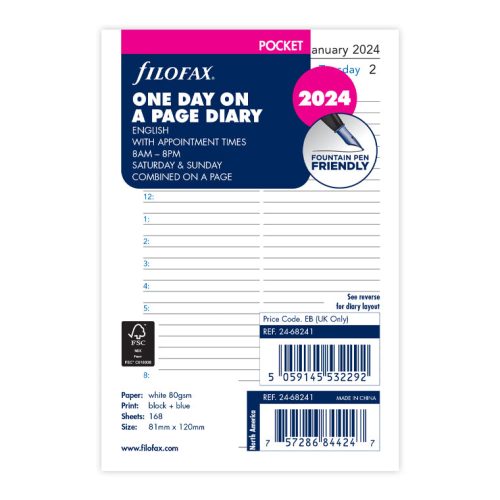 One Day On A Page Diary With Appointments - Pocket 2024 English - Filofax