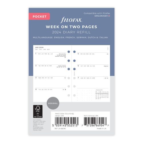 Minimal Week On Two Pages Diary - Pocket 2024 Multilanguage