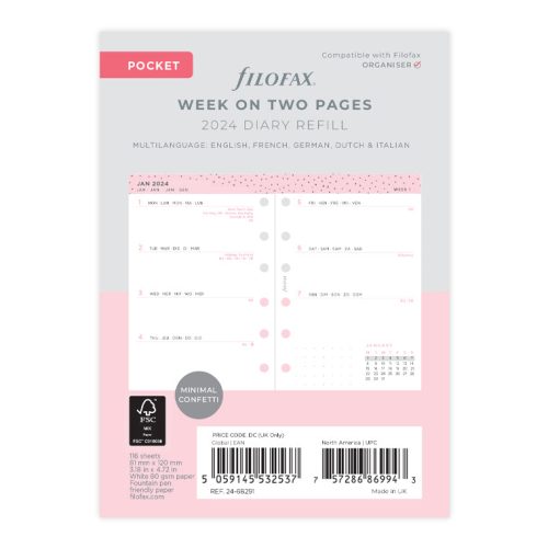 Confetti Week On Two Pages Diary - Pocket 2024 Multilanguage - Filofax