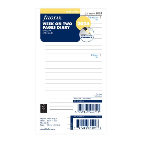 Week On Two Pages Lined Diary - Personal 2024 English - Filofax