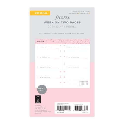 Confetti Week On Two Pages Diary - Personal 2024 Multilanguage - Filofax