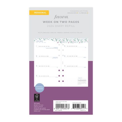 Garden Week On Two Pages Diary - Personal 2024 Multilanguage - Filofax