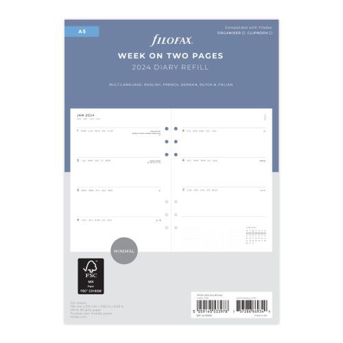 Minimal Week On Two Pages Diary - A5 2024 Multilanguage - Filofax