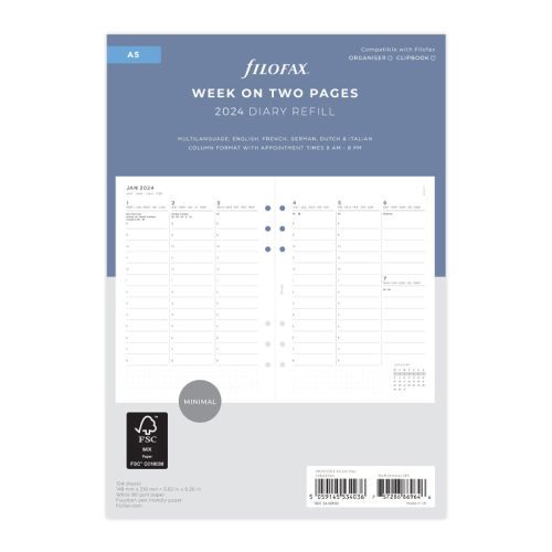 Minimal Week On Two Pages Vertical Diary - A5 2024 Multilanguage - Filofax