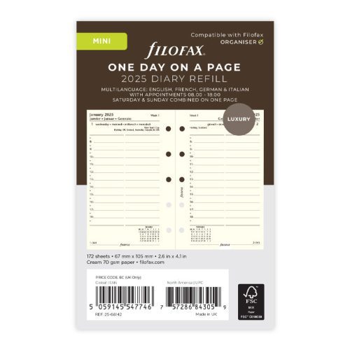 One Day On A Page Diary With Appointments - Mini Cotton Cream 2025 Multilanguage - 25-68142