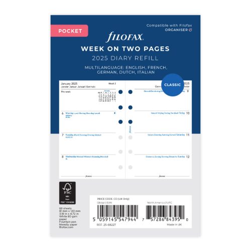 Week On Two Pages Diary - Pocket 2025 Multilanguage - 25-68227