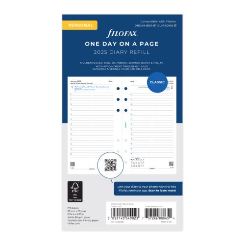 One Day On A Page Diary With Appointments - Personal 2025 Multilanguage - 25-68442