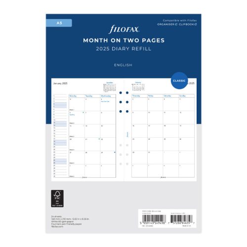 Month On Two Pages Diary - A5 2025 English - 25-68510