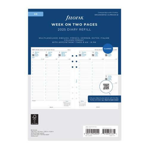 Week On Two Pages Diary With Appointments - A5 2025 Multilanguage - 25-68514