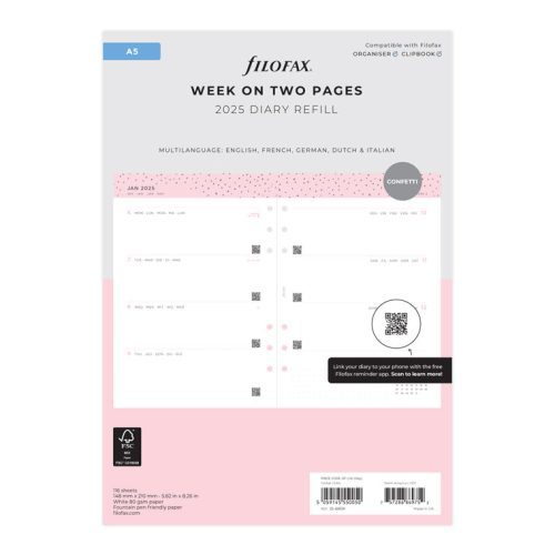 Confetti Week On Two Pages Diary - A5 2025 Multilanguage - 25-68591