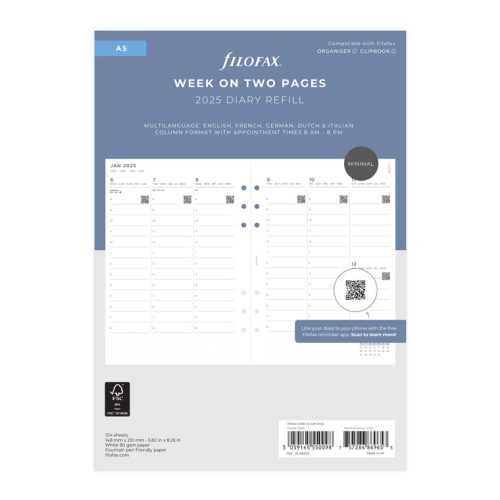 Minimal Week On Two Pages Vertical Diary - A5 2025 Multilanguage - 25-68593