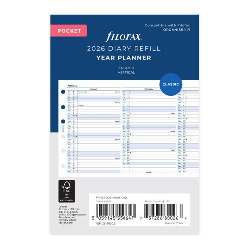 Vertical Year Planner - Pocket 2026 English - 26-68202