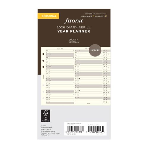 Vertical Year Planner - Personal Cotton Cream 2026 English - 26-68408